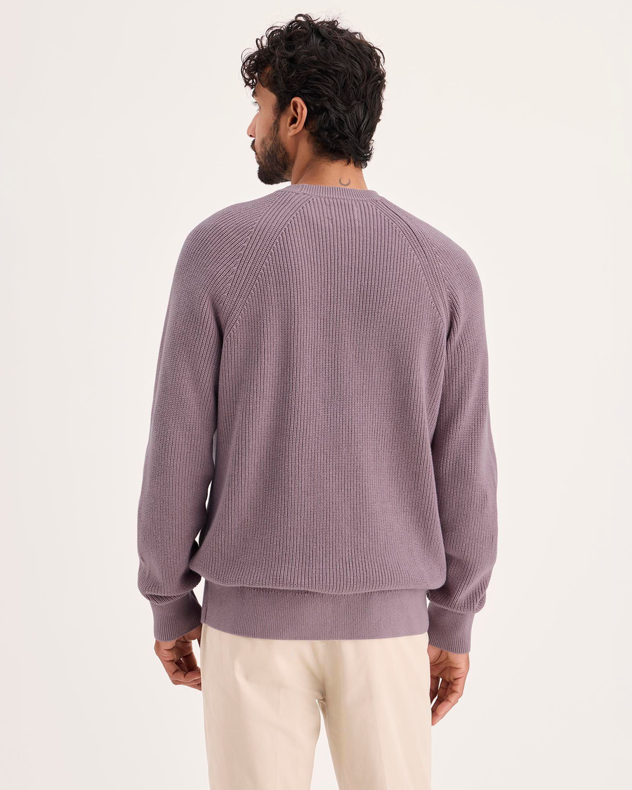 Back view of model wearing Toadstool Crewneck Sweater, Regular Fit.