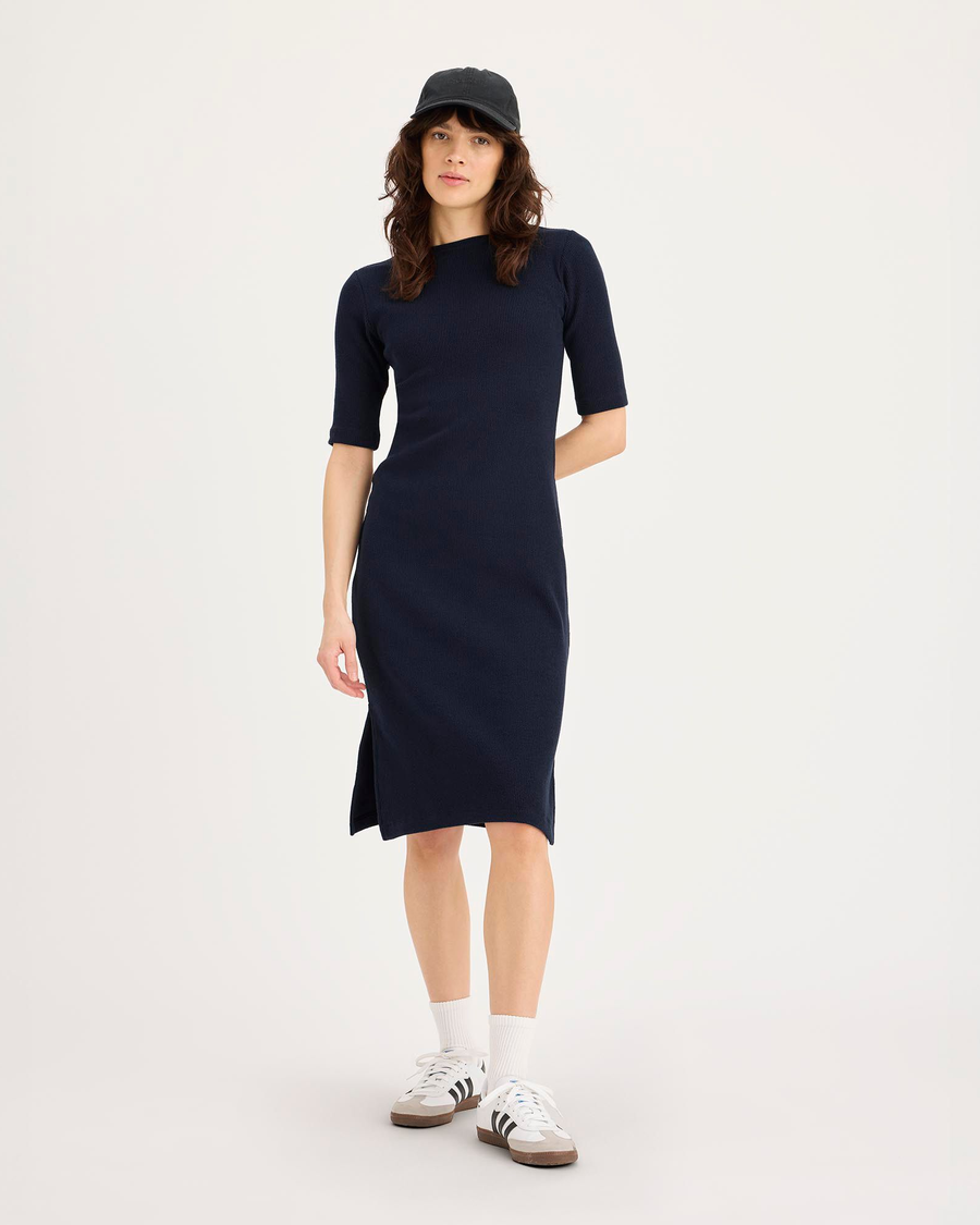 Front view of model wearing Total Eclipse Rib Dress with Lofi Knit, Slim Fit.