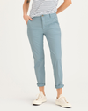 Front view of model wearing Tourmaline Women's Slim Fit Weekend Chino Pants.
