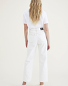 Back view of model wearing White Garment Dye Women's Straight Fit High Jean Cut Pants.