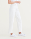Side view of model wearing White Garment Dye Women's Straight Fit High Jean Cut Pants.