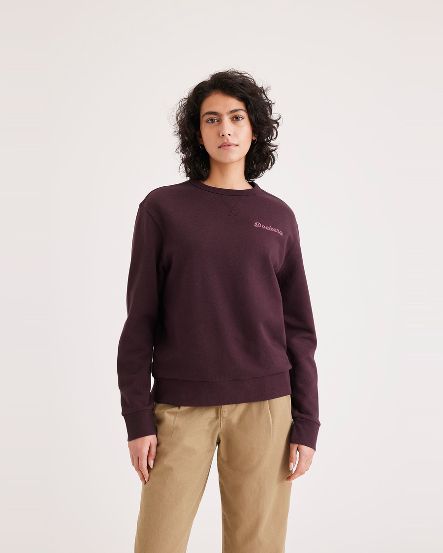 Front view of model wearing Winetasting Women's Regular Fit Original Crewneck Sweatshirt.